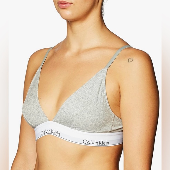 Size L Calvin Klein Modern Cotton Triangle Bralette in Grey Heather - Picture 9 of 11